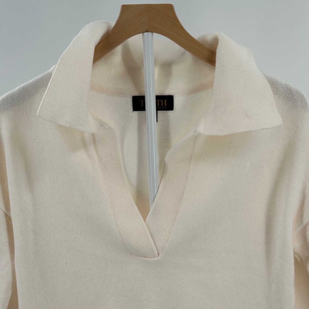 Truth by Republic Cream V-Neck Polo Collar Knit Sweater Womens XS Off White - Picture 2 of 9